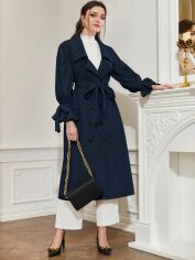Акція на Пальто осіннє довге жіноче SHEIN GD-00085626 XL Темно-синє від Rozetka
