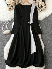 Акція на Сукня міді осіння жіноча SHEIN GD-00093220 0XL Чорна з білим від Rozetka