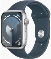 Акція на Apple Watch Series 9 45mm Gps Silver Aluminum Case with Storm Blue Sport Band - S/M (MR9D3) від Stylus