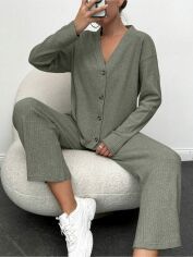 Акція на Піжама (сорочка + штани) жіноча SHEIN GD-00084790 S Сіро-зелена від Rozetka