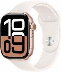 Акція на Apple Watch Series 10 46mm Gps Rose Gold Aluminum Case with Light Blush Sport Band - M/L (MWWU3QH/A) від Stylus