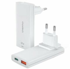 Акція на Choetech Wall Charger USB-C+USB GaN 65W White (PD6011-EU-WH) від Stylus