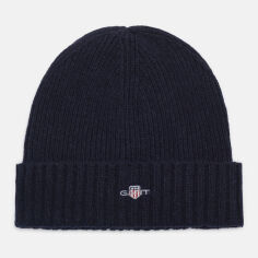 Акція на Шапка чоловіча GANT Unisex. Shield Wool Beanie 9910023-410 One Size Синя від Rozetka