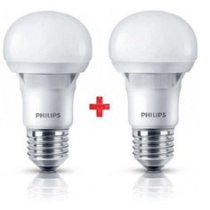 Акція на Комплект ламп светодиодных Philips LEDBulb E27 5-40W 230V 3000K A60 Essential (1+1) від MOYO