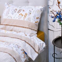 Акція на Комплект постільної білизни Delight Двоспальний 170х215 см Beige Flowers Бязь від Rozetka