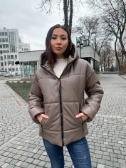 Акція на Зимова жіноча куртка з капюшоном еко шкіра K&ML 07 (42-48) Какао (07 - 02) від Rozetka