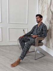 Акція на Мужская фланелевая пижама P-F176P рубашка и штаны Cosy в бело-серую клетку XL від Podushka