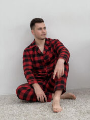 Акція на Мужская фланелевая пижама P-F701P_N рубашка и штаны Cosy клетка красно-черная M від Podushka
