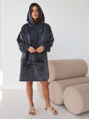 Акція на Худі-плед жіночий махровий теплий з капюшоном зимовий BARWA garments 0336 One Size Графіт від Rozetka
