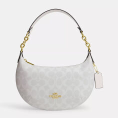 Акція на Сумка багет жіноча з натуральної шкіри маленька Coach Payton Hobo Bag BG-COA-42 Біла від Rozetka