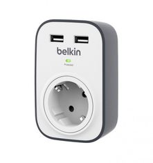 Акція на Сетевой фильтр Belkin c защитой от перенапряжения, 1 роз., 2xUSB 2.4A, 306 Дж, UL 500 В від MOYO