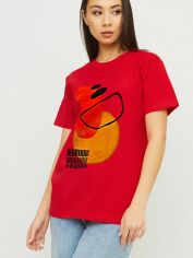 Акція на Футболка бавовняна довга жіноча YAPPI Boyfriend WRD20023 S Червона від Rozetka