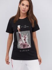 Акція на Футболка бавовняна довга жіноча YAPPI Boyfriend WB2082 S Чорна від Rozetka
