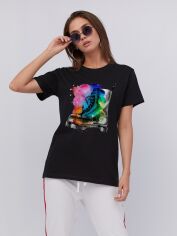 Акція на Футболка бавовняна довга жіноча YAPPI Boyfriend WB2129 S Чорна від Rozetka
