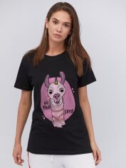 Акція на Футболка бавовняна довга жіноча YAPPI Boyfriend WB2136 S Чорна від Rozetka