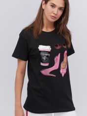 Акція на Футболка бавовняна довга жіноча YAPPI Boyfriend WB2137 M Чорна від Rozetka