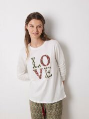 Акція на Піжамний лонгслів жіночий бавовняний Women'Secret Mml Love Tee 3278420 L Бежевий від Rozetka