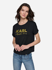 Акція на Футболка бавовняна жіноча Karl Lagerfeld 578799968 S Чорна з принтом від Rozetka