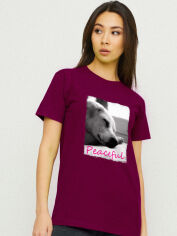 Акція на Футболка бавовняна довга жіноча YAPPI Boyfriend WBG20080 S Бургунді (винна) від Rozetka