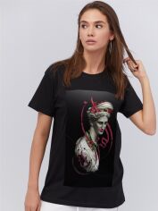 Акція на Футболка бавовняна довга жіноча YAPPI Boyfriend WB2078 M Чорна від Rozetka
