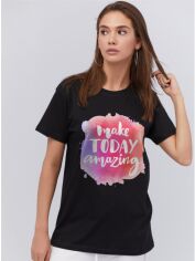 Акція на Футболка бавовняна довга жіноча YAPPI Boyfriend WB2041 S Чорна від Rozetka