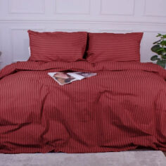 Акція на Постельное белье 17-0608 Stripe Red ranforce-elite MirSon Двуспальный евро комплект King Size від Podushka