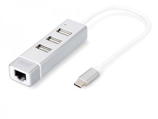 Акція на USB Хаб DIGITUS Type-C, 3xUSB, Fast Ethernet від MOYO