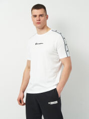 Акція на Футболка бавовняна довга чоловіча Champion 218472-WW001 XL Біла з принтом від Rozetka
