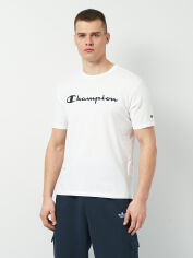 Акція на Футболка бавовняна довга чоловіча Champion 218284-WW001 XL Біла з принтом від Rozetka