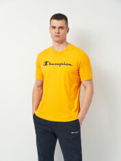 Акція на Футболка бавовняна довга чоловіча Champion 218284-YS113 M Жовта з принтом від Rozetka