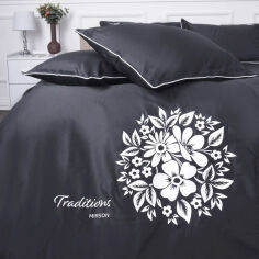 Акція на Постельное белье 0240 Iron grey Traditions сатин-elit MirSon с вышивкой Двуспальный евро комплект від Podushka