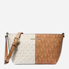 Акція на Сумка крос-боді через плече жіноча середня Michael Kors Two-Tone Logo 265F4GTVC1V Коричнева від Rozetka