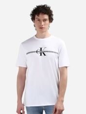 Акція на Футболка бавовняна довга чоловіча Calvin Klein 992954870 XL Біла з принтом від Rozetka
