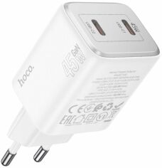 Акція на Hoco Wall Charger N42 Elogiado 2xUSB-C 45W White with USB-C to Lightning Cable від Stylus