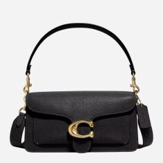 Акція на Сумка багет жіноча з натуральної шкіри середня Coach Tabby Shoulder Bag 26 BG-COA-52 Чорна від Rozetka
