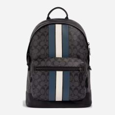 Акція на Рюкзак з натуральної шкіри 23л вміщує формат А4 Coach West Backpack in Signature Canvas 1001 Чорний з синім від Rozetka