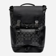 Акція на Рюкзак з натуральної шкіри 15 л вміщує формат А4 Coach Track Backpack In Signature Canvas BG-COA-55 Чорний від Rozetka
