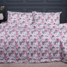 Акція на Постельное белье 17-0670 GrayPink Kitties ranforce-elite MirSon Двуспальный евро комплект від Podushka