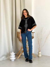 Акція на Футболка женская вязаная Вышиванка Art Knit черная с белым L/XL від Podushka