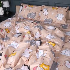 Акція на Комплект постільної білизни MirSon Сімейний 2x143x210 см 17-0665 Cream Kittens Бязь від Rozetka