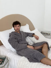 Акція на Мужской махровый халат с капюшоном Fortune 925H1 Cosy серый L від Podushka
