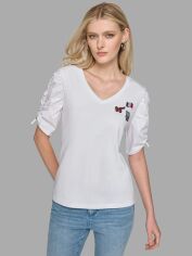 Акція на Футболка бавовняна жіноча Karl Lagerfeld 571011595 M Біла з принтом від Rozetka