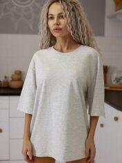 Акція на Футболка бавовняна оверсайз довга жіноча Leinle 1618 XL Сіра від Rozetka