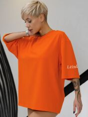 Акція на Футболка бавовняна оверсайз довга жіноча Leinle 1618 XXL Помаранчева від Rozetka