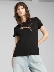 Акція на Футболка бавовняна жіноча Puma Graphics Floral Cat Logo Tee 68508101 M Black з принтом від Rozetka