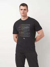 Акція на Футболка бавовняна довга чоловіча Puma Ess Logo Lab Hog Tee 68466401 L Black з принтом від Rozetka