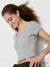 Акція на Футболка бавовняна жіноча Uniqlo 506775400 M Сіра від Rozetka