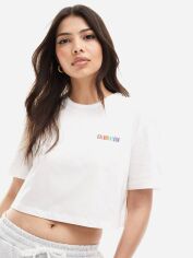 Акція на Футболка бавовняна оверсайз коротка жіноча Calvin Klein 529614265 XL Біла від Rozetka
