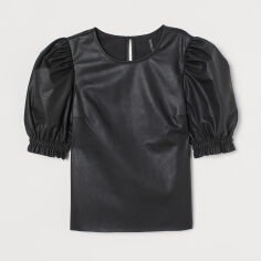 Акція на Блузка зі штучної шкіри жіноча H&M 4901767wer 32 Чорна від Rozetka