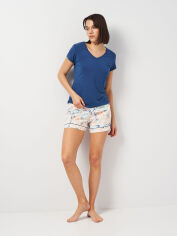 Акція на Піжама (футболка + шорти) жіноча бавовняна Cornette Womens sleepwear 822-315 Lily А25 L Синій/Рожевий/Помаранчевий від Rozetka
